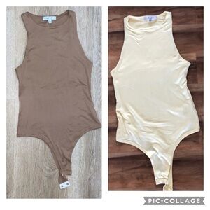 TWO- GAZE pale yellow and dark nude bodysuits